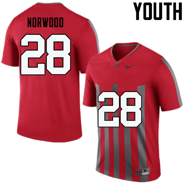 Ohio State Buckeyes Joshua Norwood Youth #28 Throwback Game Stitched College Football Jersey